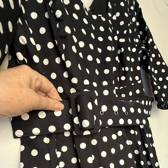 City Chic Black and White Polka Dot Dress with tulle underlay - Picture 3 of 7